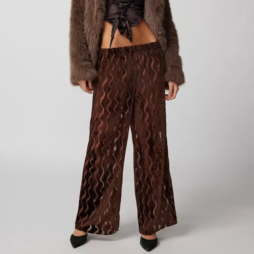 NWT Urban Renewal Party Remnants Brown Velvet Burnout Pants